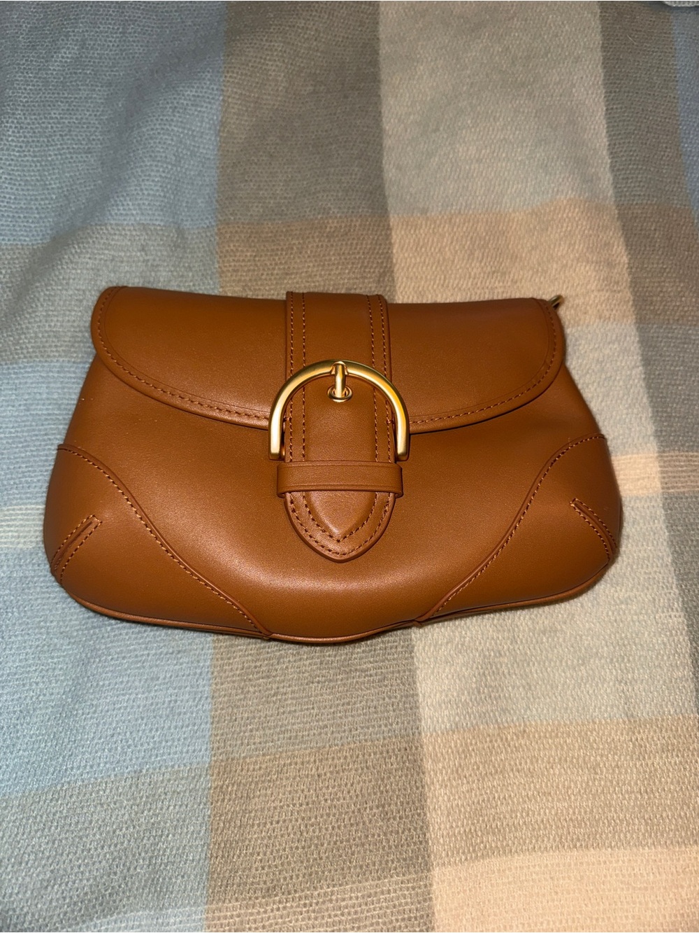 Quince Tan Crossbody Saddle Bag with Gold Hardware used once!